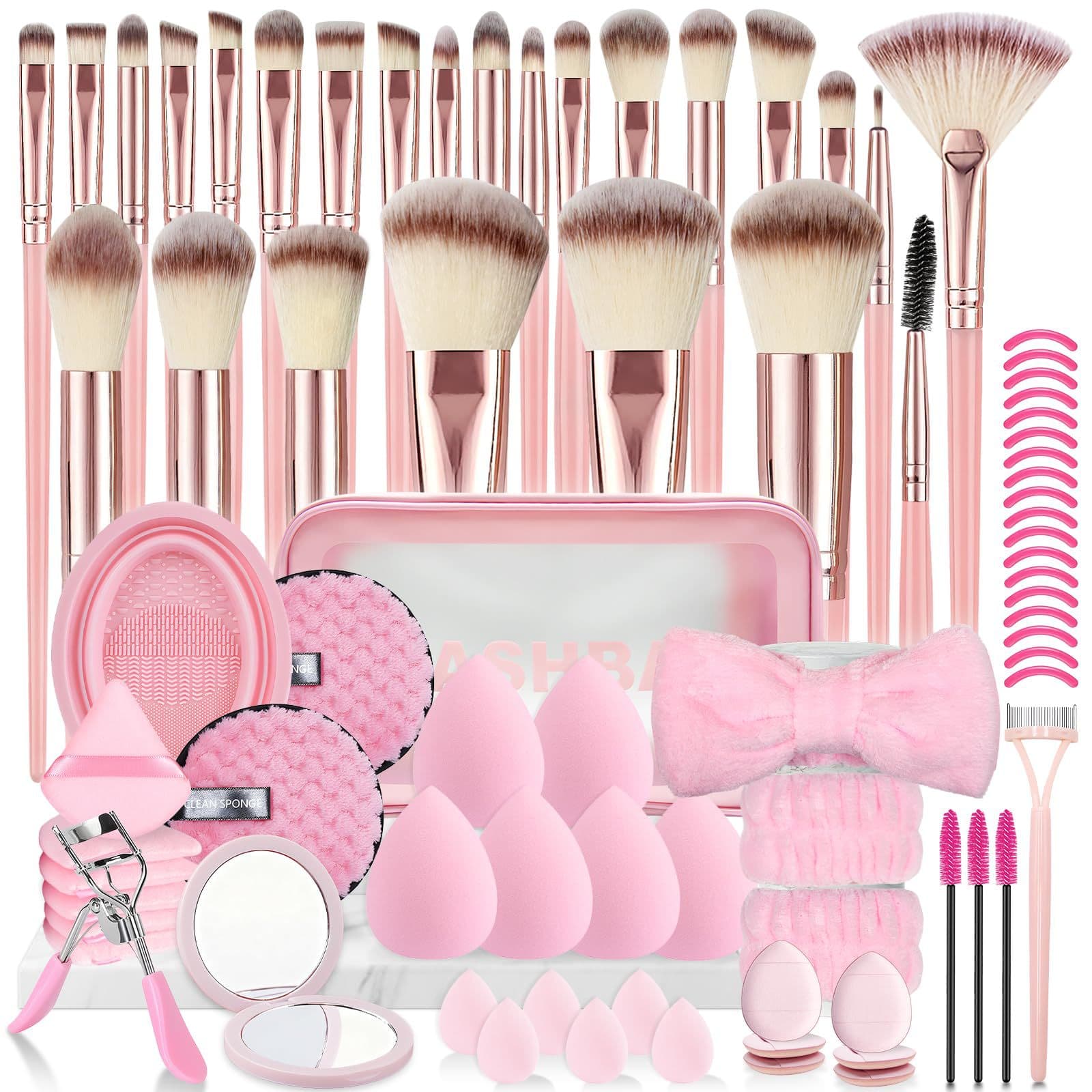 New Cross-Border 80-Piece Makeup Tool Set with Brushes, Beauty Blender, Powder Puff, Makeup Mirror, and Brush Bag, Wholesale Stock