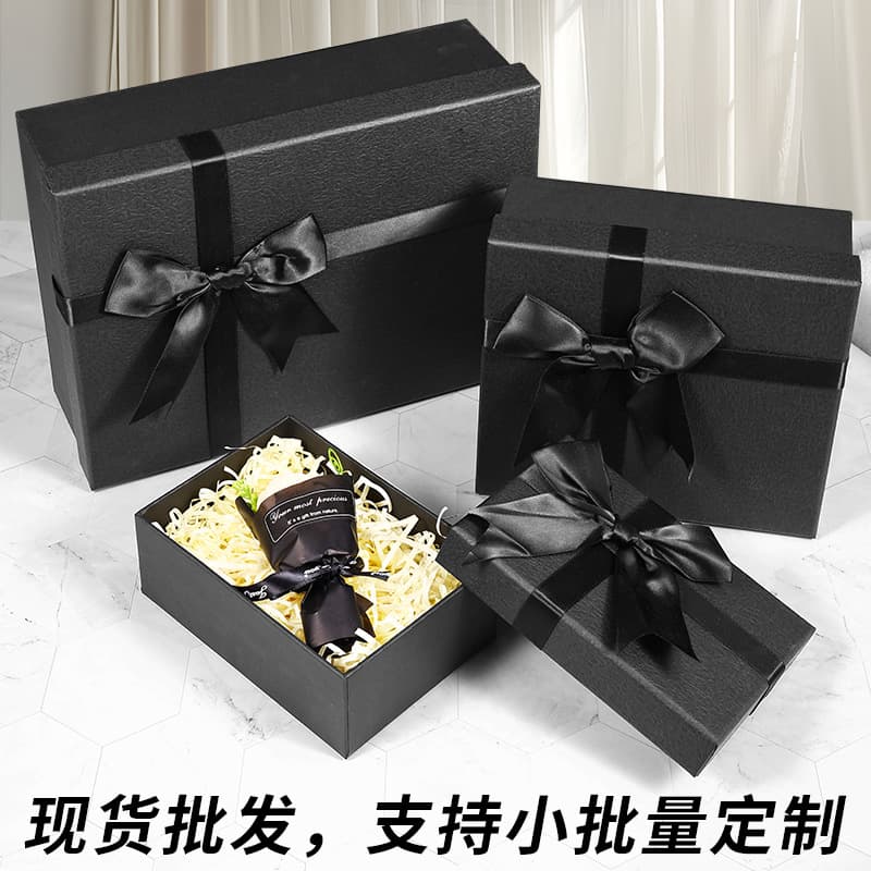 Factory In-Stock Wholesale Black Bow Jewelry Gift Box Lid and Base Empty Box Bridesmaid Gift Empty Box Custom Logo Printable