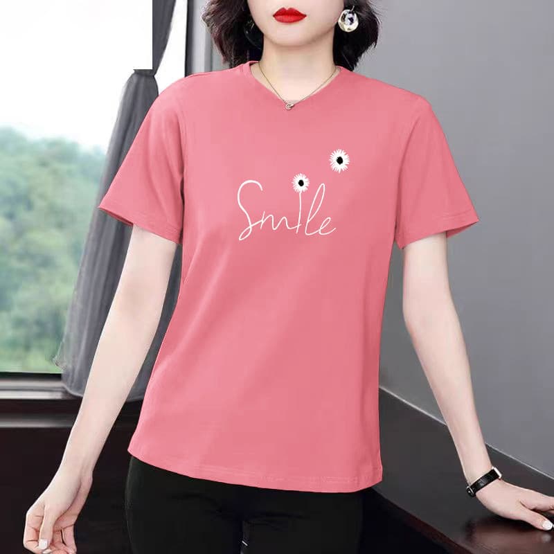 End-of-Season Fashion Women's Regular Shoulder Short Sleeve T-Shirt, Summer Versatile Loose Fit Belly-Covering Slimming Plus Size Age-Reducing Top Trendy