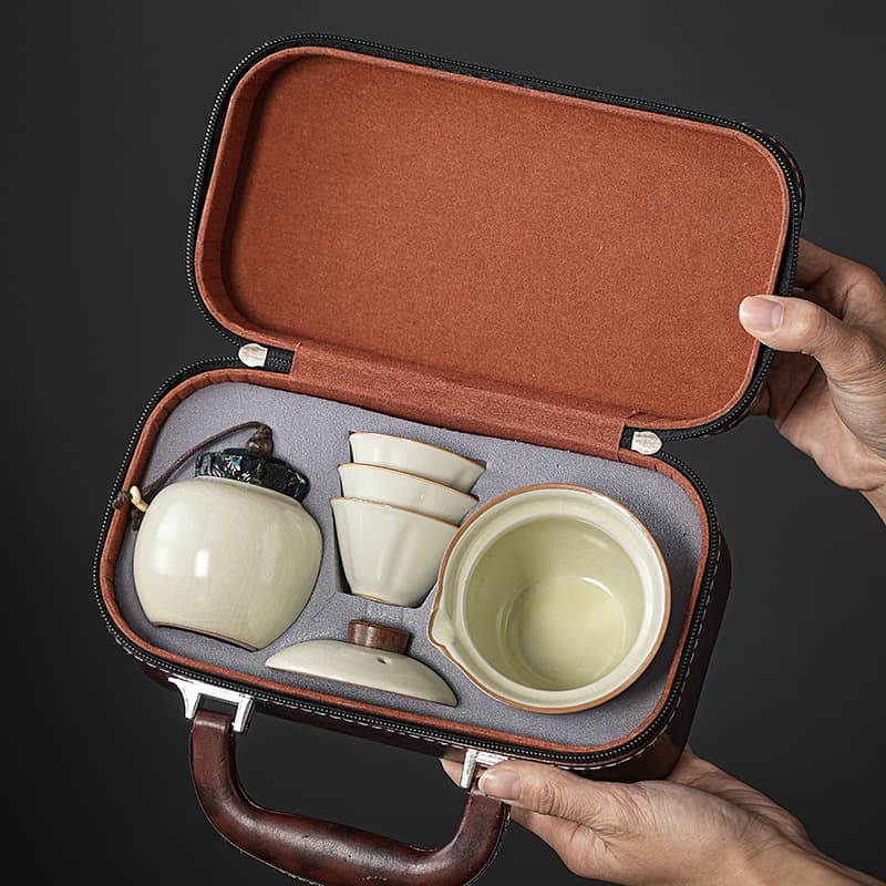 Travel Tea Set Outdoor Kit Ru Kiln Crackle Ceramic Quick Cup for Business Event Souvenirs with Custom Logo