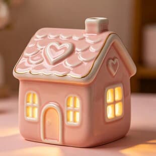 Valentine's Day Theme High-Aesthetic Ceramic Small House LED Lamp Desktop Ornament Hollow Candle Holder Creative Home Decoration