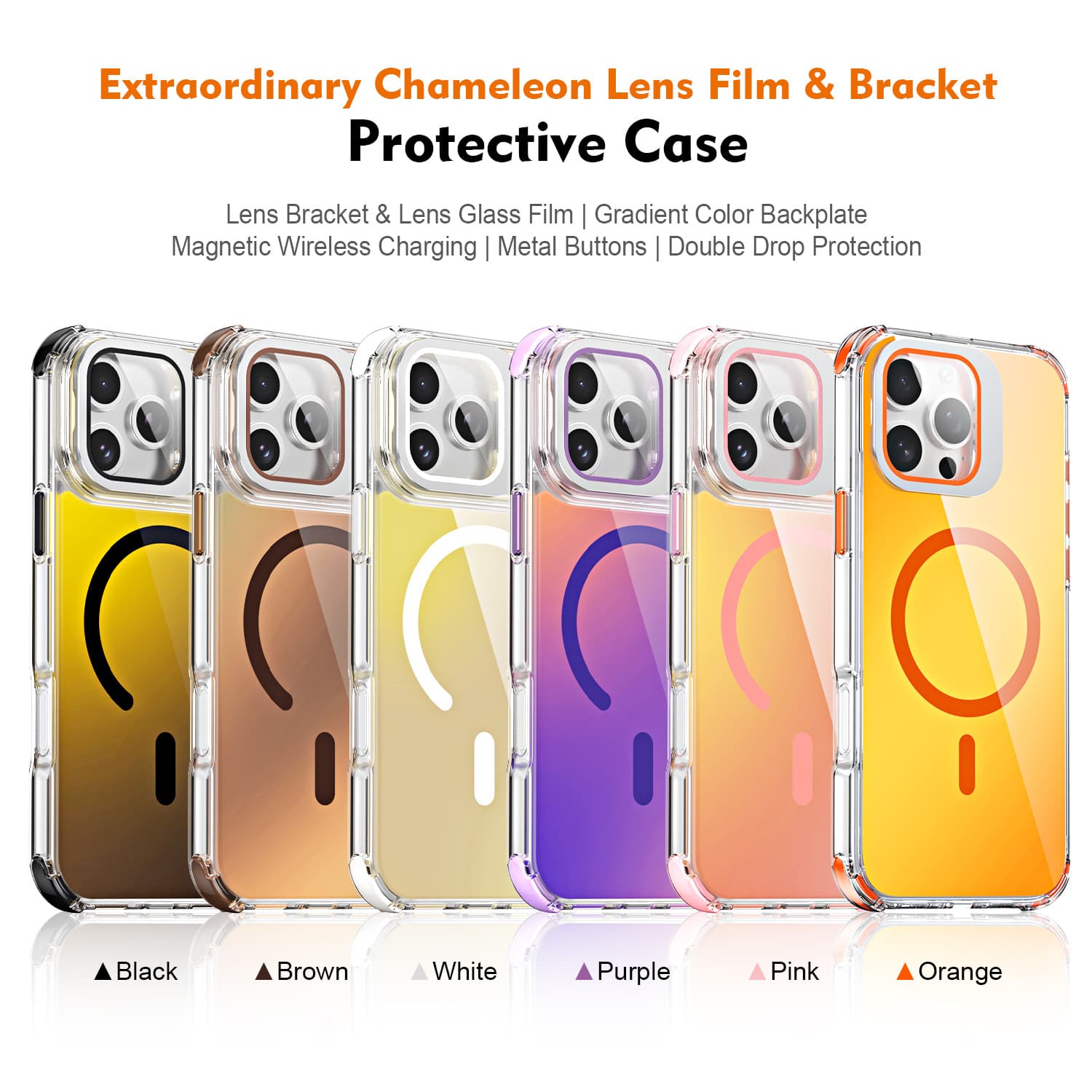 New four-corner anti-fall advanced lens cover bracket IP16PRO MAX colorful chameleon Magsaf