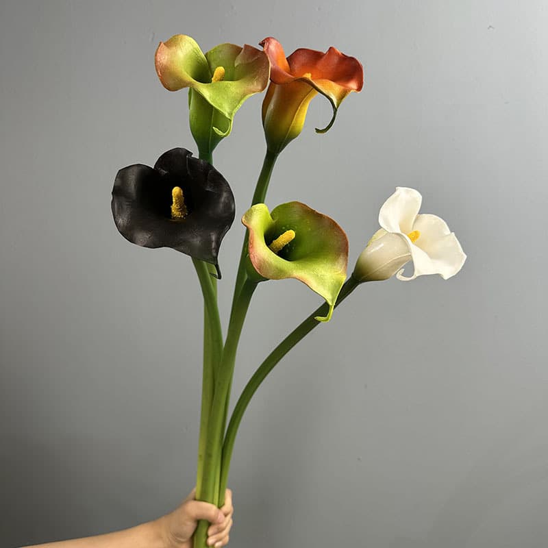Artificial flower PU calla lily fake flower home decoration feel curled calla lily long branch calla lily wedding flower holder