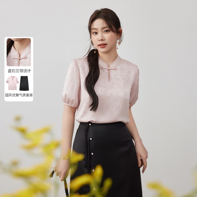 New Chinese style improved national style suit slim and beautiful large size women's wear temperament buckle cheongsam fat mm 2024 spring new style