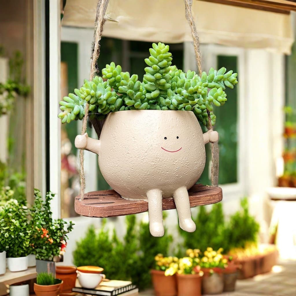Succulent flower pots cute smiling faces swing flower pots personalized decoration creative hanging hydroponic flower pots balcony decoration