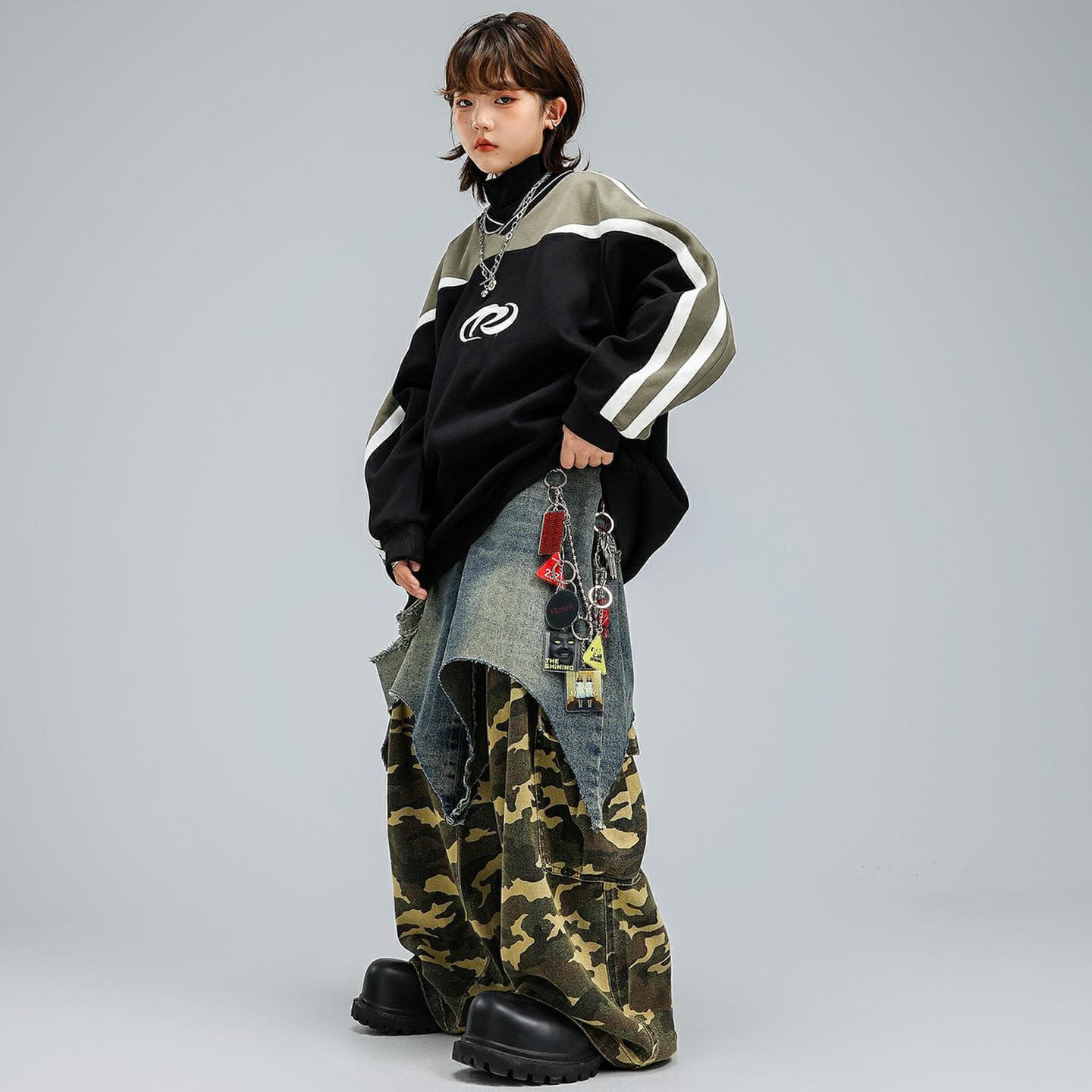 Hip Hop Kids Street Dance Long Sleeve Color Block Sweatshirt for Boys and Girls, Cool and Trendy Hip Hop Dance Costume Performance Wear