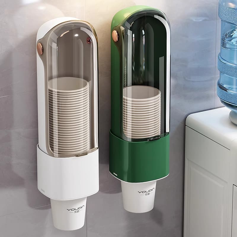 Wall-mounted Disposable Cup Dispenser for Home Use, Dust-proof No-drill Cup Storage Shelf