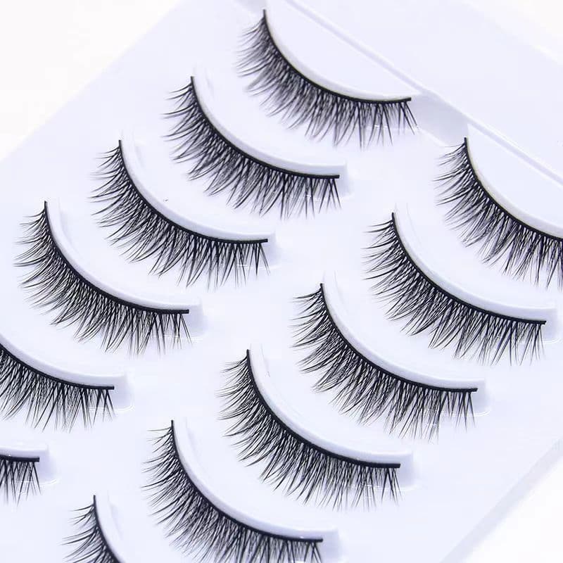 10-Pack A13 False Eyelashes Natural Short Style Bare Makeup Look Curled Black Firm Band