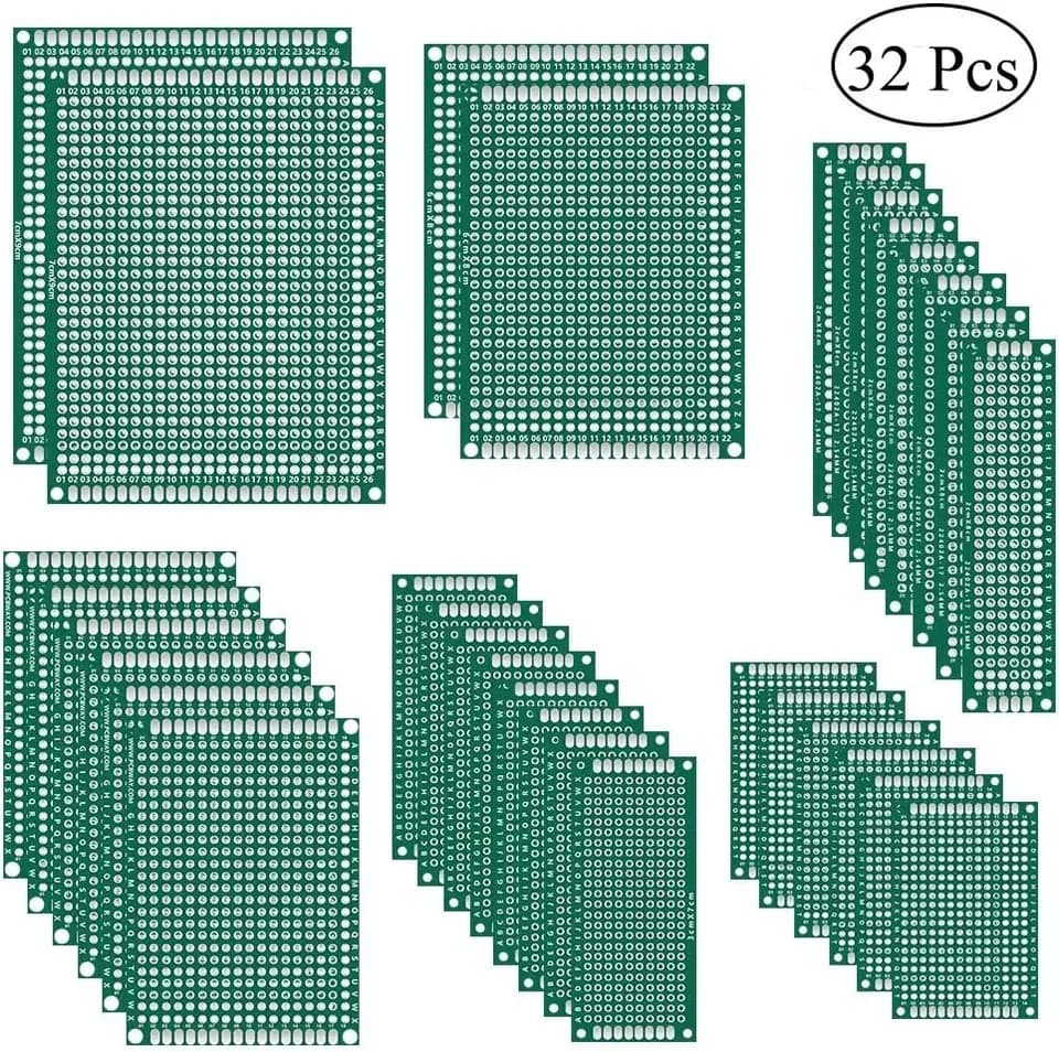 32 Pcs Double Sided PCB Board Prototype Kit 6 Sizes Universal