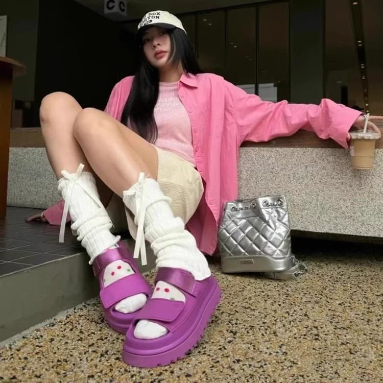 2024 Summer New Casual Roman Sandals Thick Sole Heightening Velcro Beach Shoes Soft Bottom Candy Color
