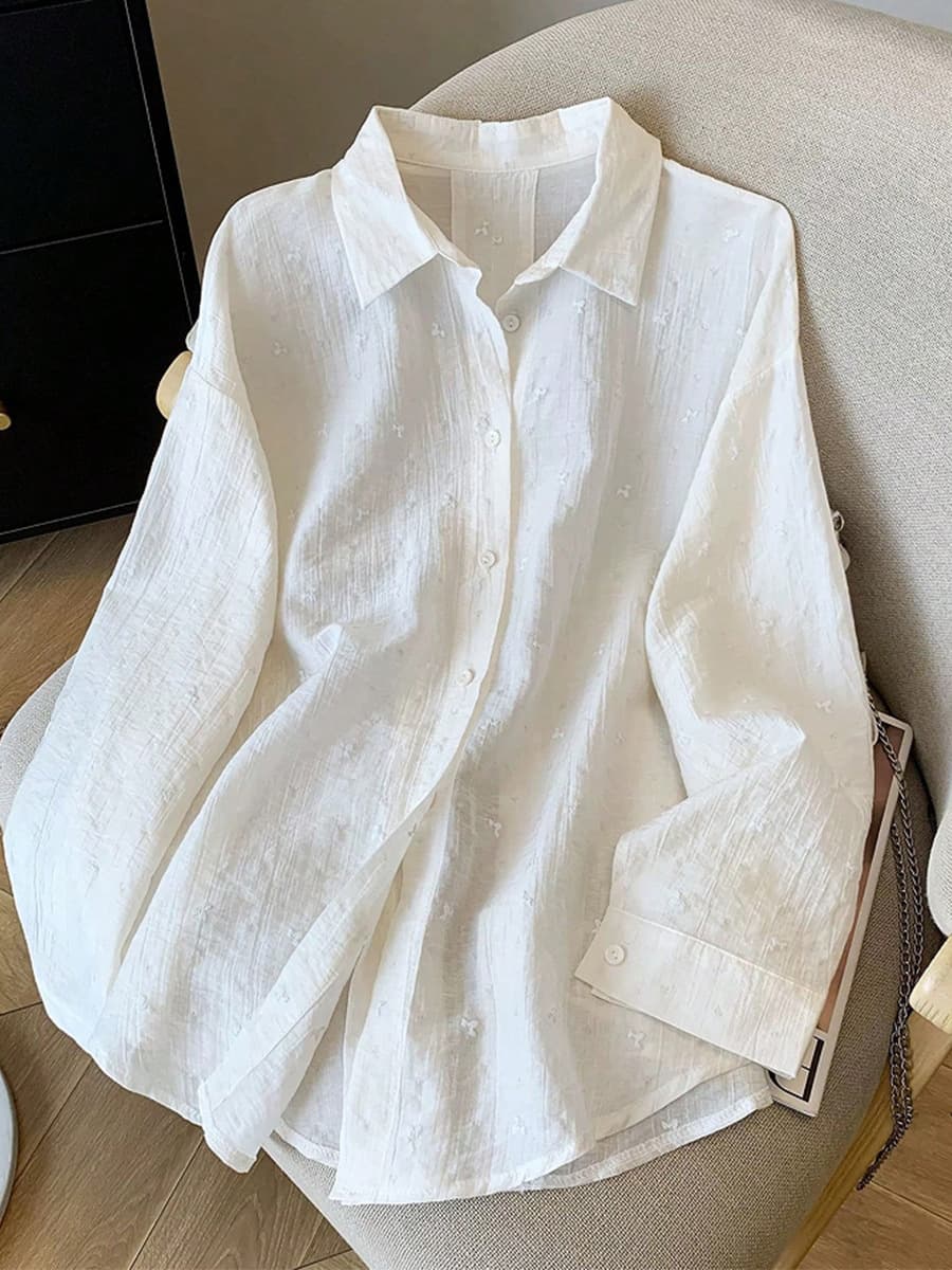 Ruihou Cross-Border Amazon European and American Style Solid Color Crepe Long Sleeve Shirt Autumn Loose Cardigan for Women