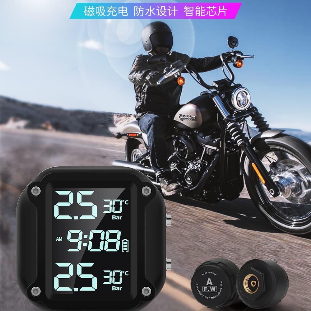 Motorcycle Tire Pressure Monitor Electric Vehicle Clock Digital Tire Pressure Monitoring Road Vehicle Tire Pressure Detection TPMS Two Wheels