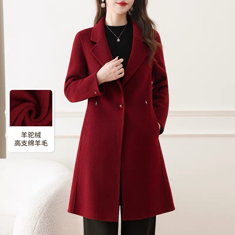 2026 New Double-Faced Cashmere Coat for Women Pure Woolen Overcoat Autumn Winter Mid-Length Suit Collar Wool Coat