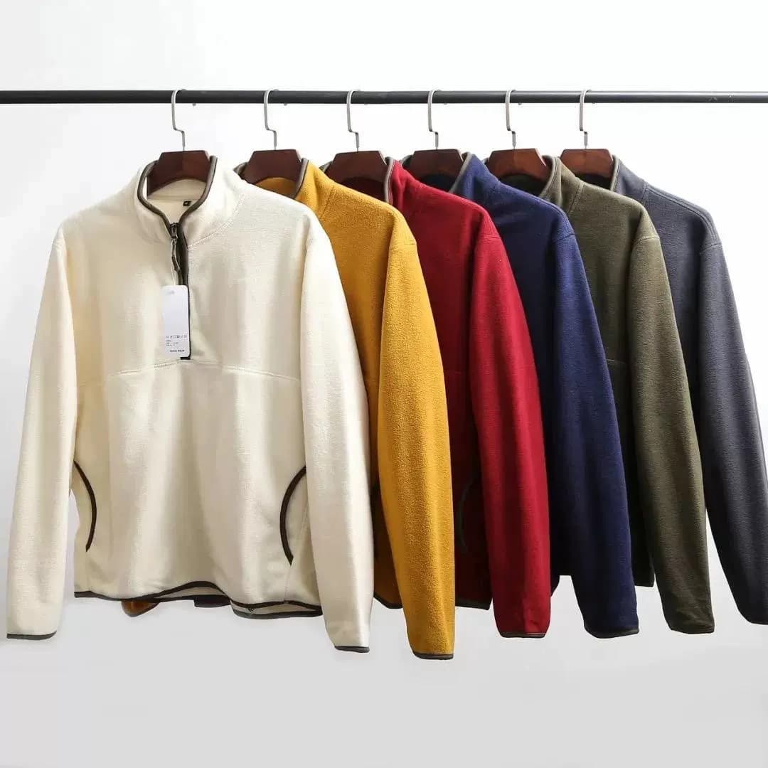 New spring and autumn men's polar fleece, fashionable and versatile, half-zip design, warm and comfortable, stand-up collar pullover sweatshirt trendy