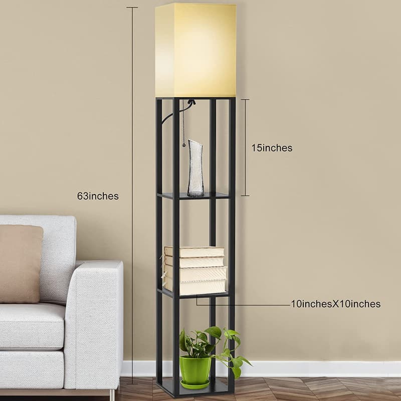 Cross-border Exclusive Living Room Shelf Floor Lamp Multifunctional Charging Vertical Drawer Rack Wooden Ornament Tea Table Lamp