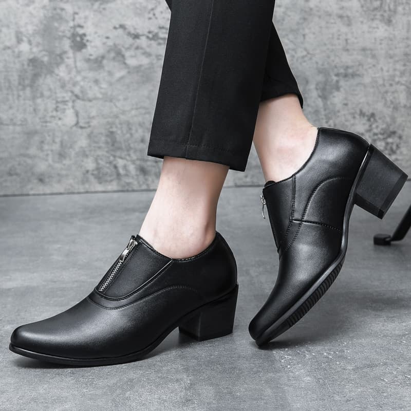 Cross-border High Heel Leather Shoes for Men Wedding Banquet Formal Men's Shoes Size 37 Trendy High Heels Hairstylist Shoes Zipper Men
