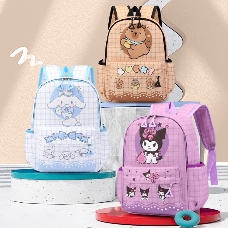 Cute new back-to-school girls' plaid print backpack, lightweight nylon, suitable for kindergarten.