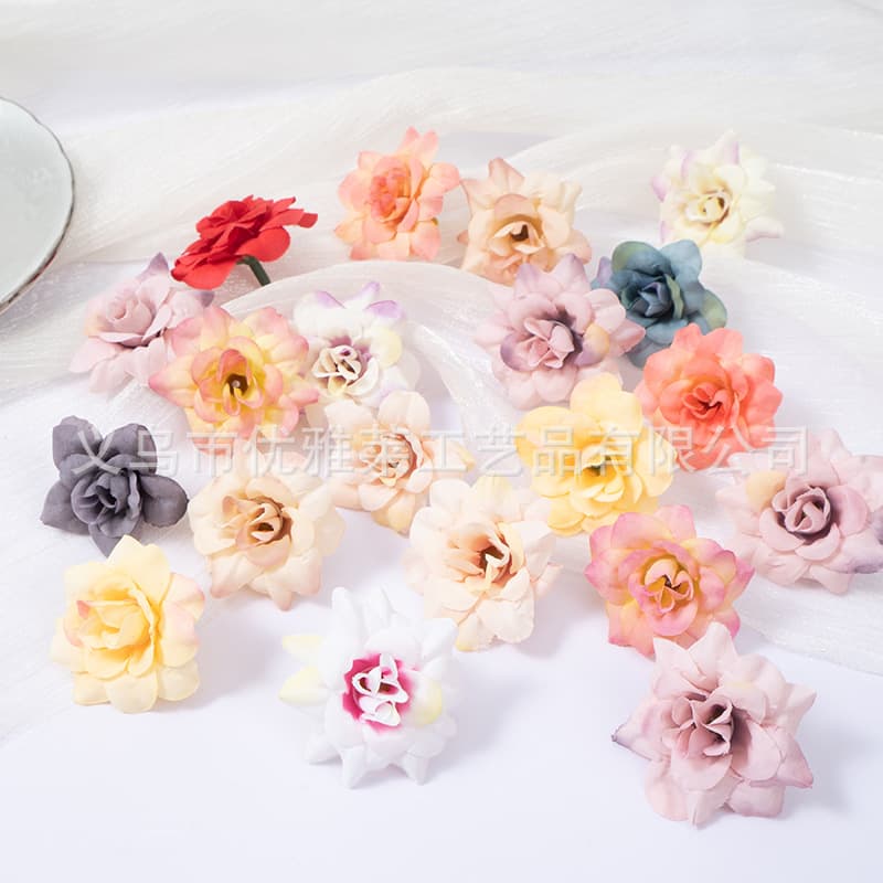 Simulated pointed small rose head diy handmade gift box decoration fake flower silk rose wall wedding decoration