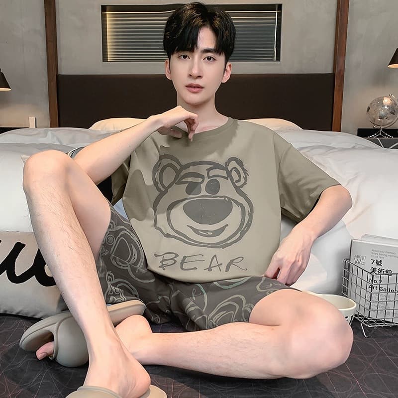 Summer Men's Pajamas 2025 Short Sleeve Cartoon Teen Boys Thin Large Size Student Homewear Set