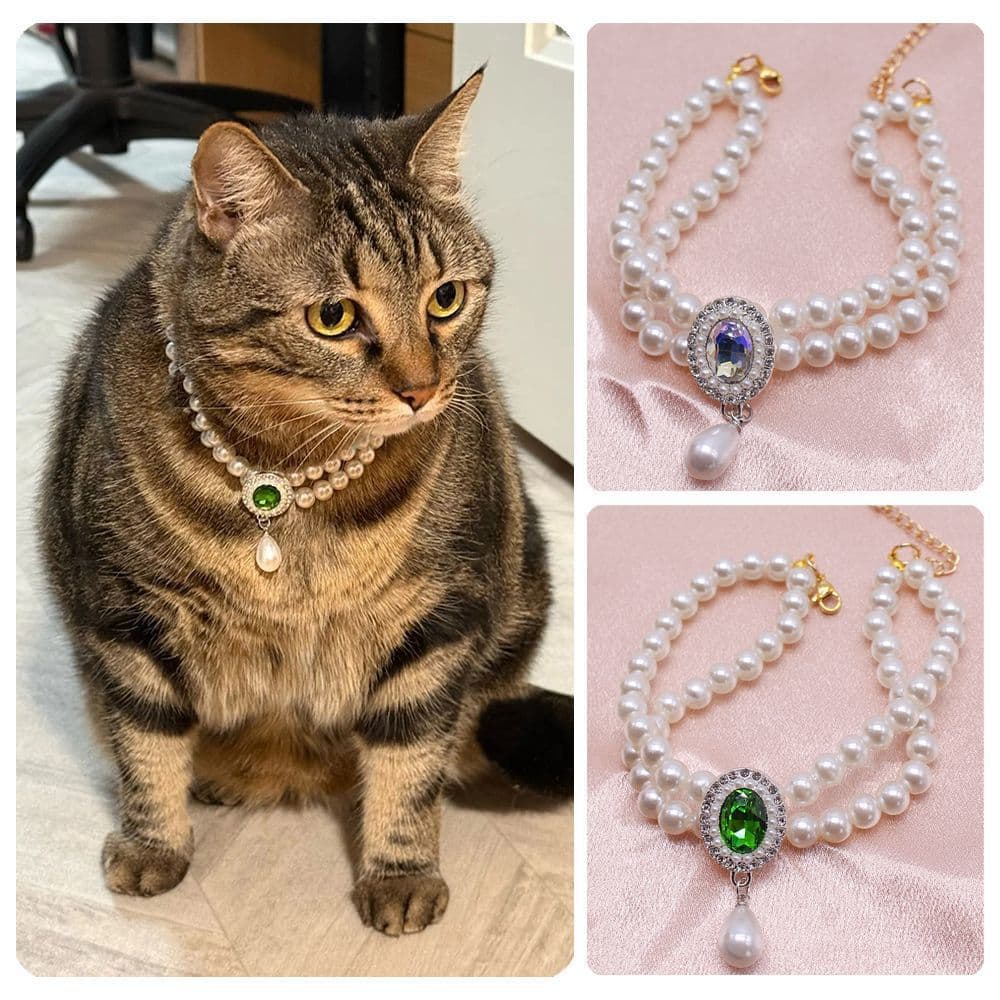 Chanel-style Pet Necklace Double-Layer Pearl Gemstone Cat Necklace Trendy Ragdoll Neck Accessory Photo Prop