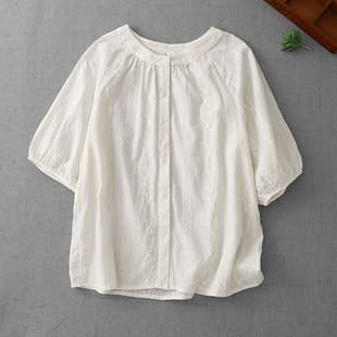 2025 Embroidery Apricot Women's French Artistic Doll Shirt Top Blouse Summer Youthful Age-Reducing Short Sleeve Shirt