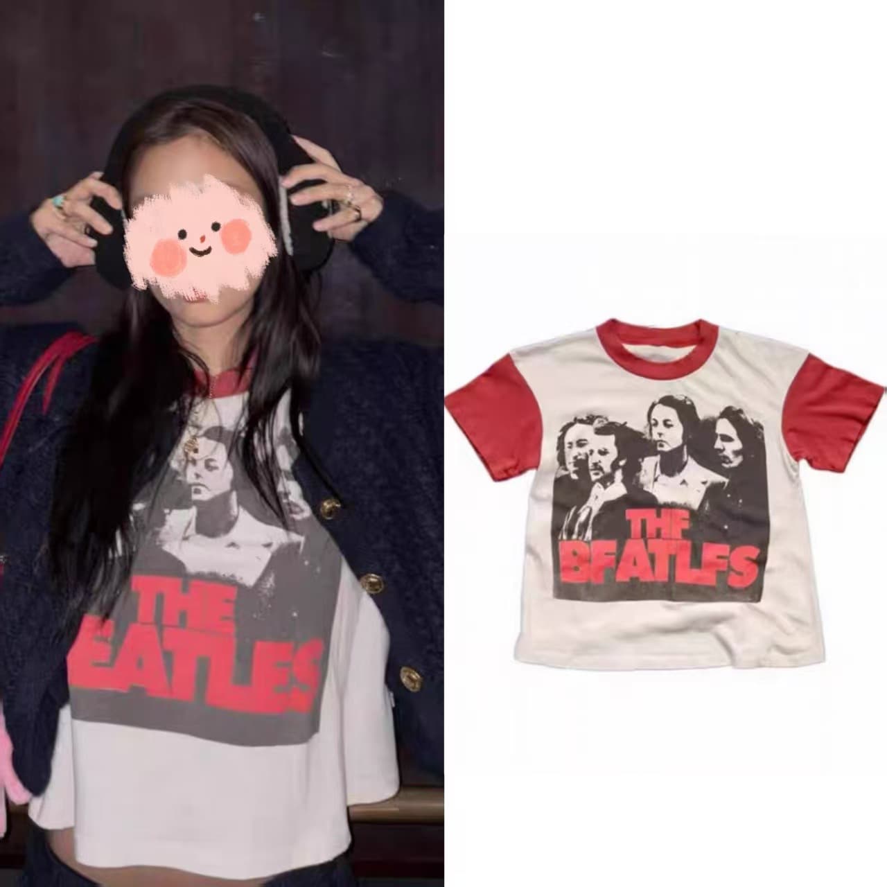Korean indie Jennie style American contrast band print short sleeve cropped loose T-shirt