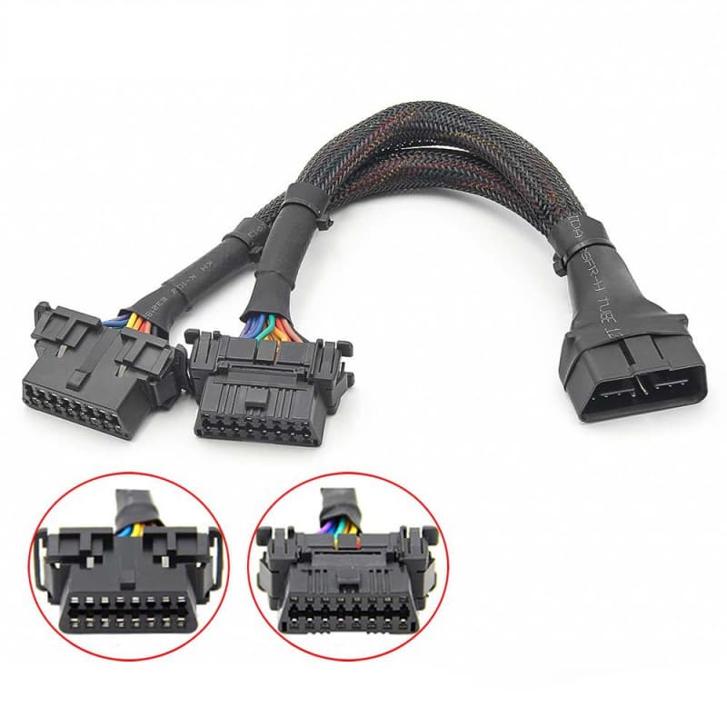 Automotive OBD one-to-two wire harness, two specifications of female connectors, full pins and wires, Converted Cable