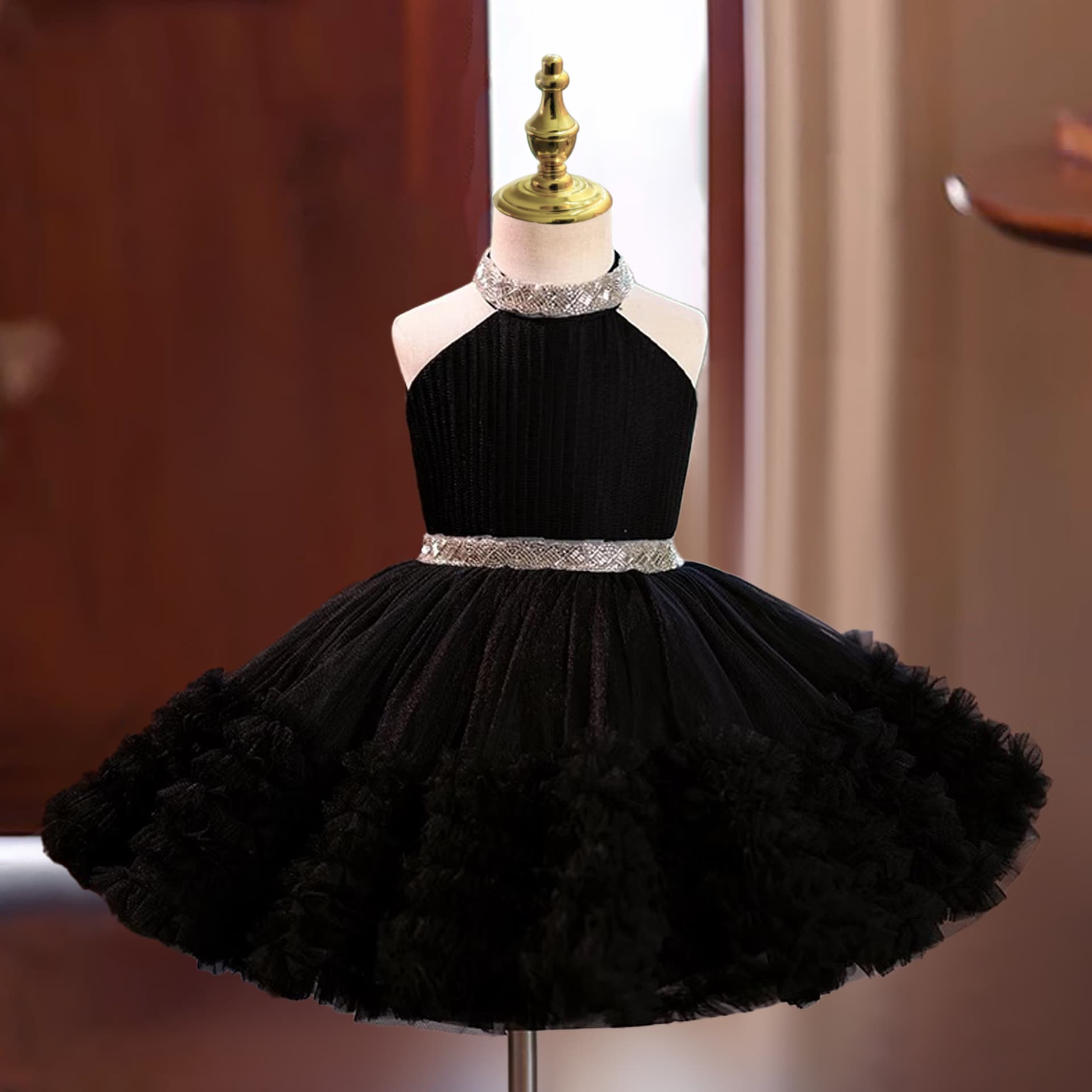 Girls' evening dress, high-end light luxury niche princess dress, children's host's catwalk piano performance costume, French style