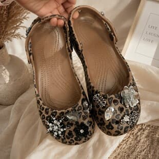Leopard Print Mary Jane Shoes Ballet Flats Sandals Women's Crocs Style Outdoor Slide Sandals Beach Shoes Home Slippers