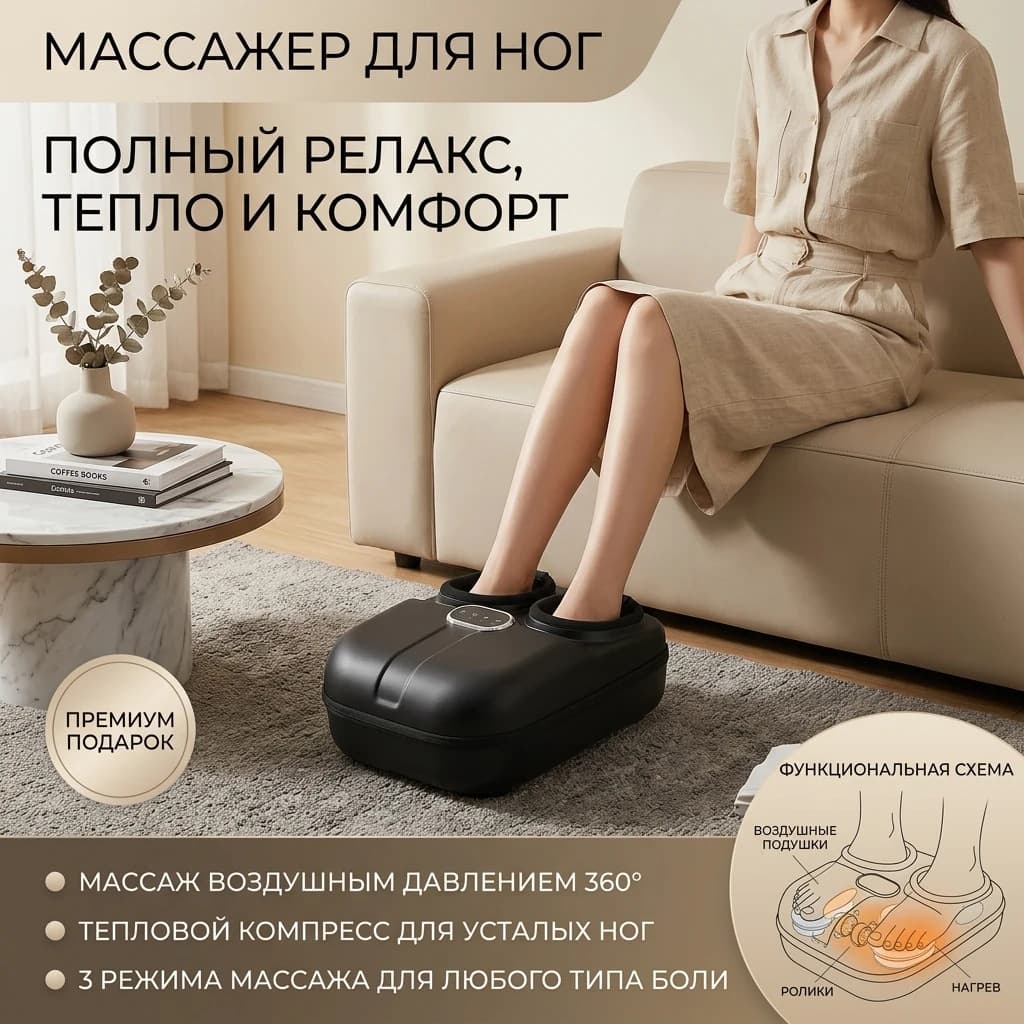 Soft Pack Foot Massager with Air Pressure, Heating, Kneading, and Foot Therapy Machine for Sole Massage