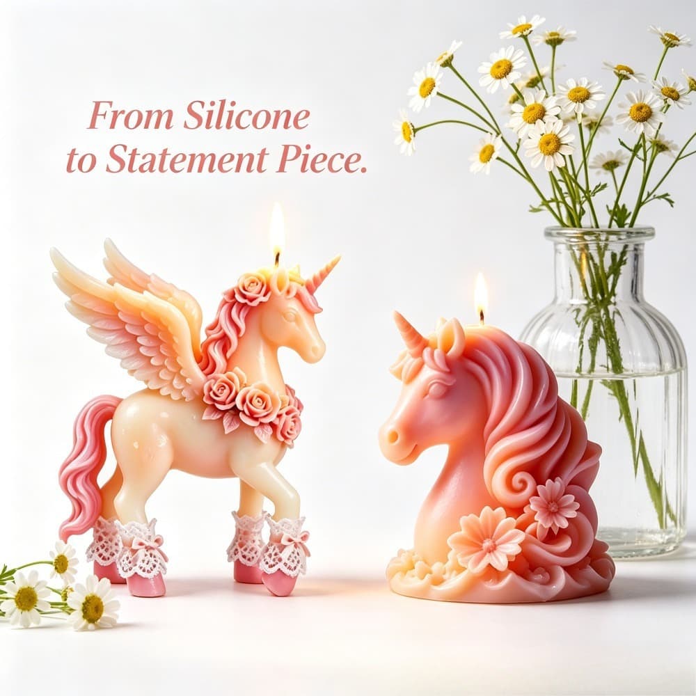 Dreamy Unicorn Silicone Mold 2-Piece Set 3D Pegasus Resin Mold Plaster Aromatherapy Candle DIY