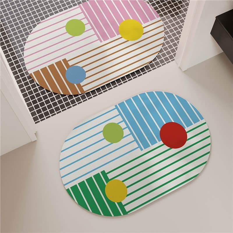 Memphis color-block stripe bathroom mat, diatomaceous mud for quick-dry absorption, anti-slip and anti-fall mat for toilet and bathroom entrances.