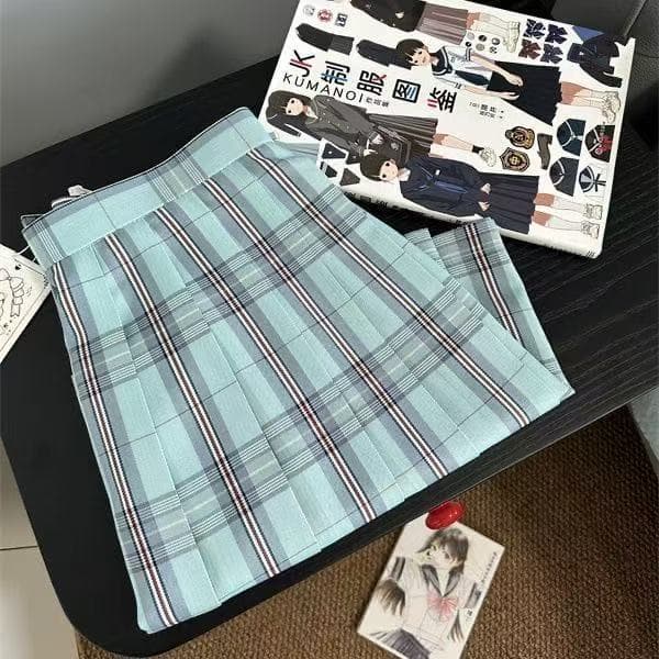 [Lihai] JK Uniform Pleated Skirt, School Style, Women's Half-Length Pleated Skirt, Blue-Green, Japanese High-Waist Short Skirt