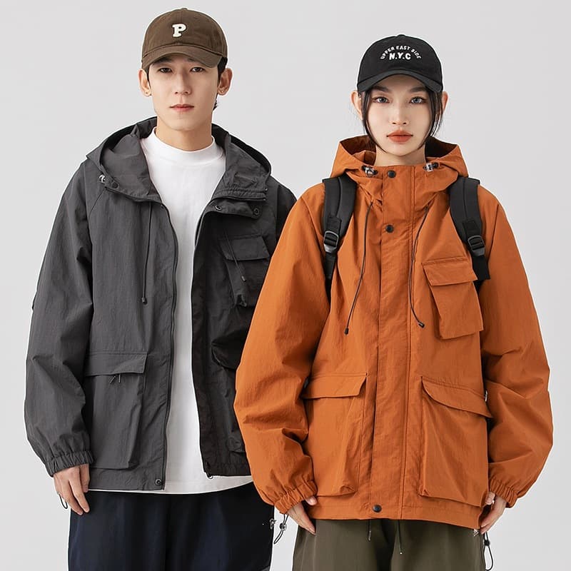 Cross-border wholesale spring and autumn high quality trendy brand men's hooded jacket space gray red brown water