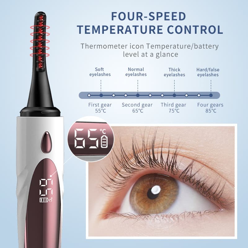 Cross-border Electric Eyelash Curler with Four-Level Temperature Control, Digital Display, Waterproof Brush Head, and Heat Curling Tool