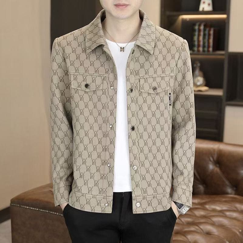 Korean style new spring and autumn trendy plaid slim lapel top jacket men's casual jacket with tag