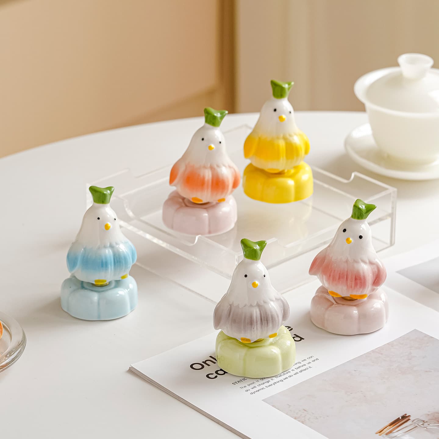 Jingdezhen Ceramic Garlic Bird Rotating Ornament Creative Cute Animal Rotating Cute Car-mounted Attraction Stall Hot Sale