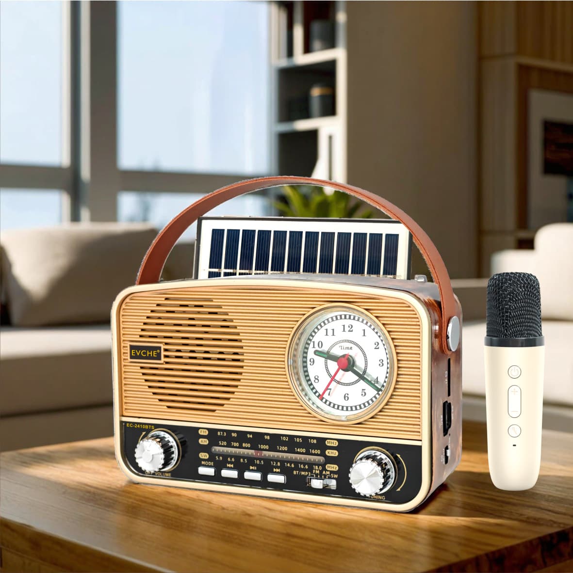 Cross-Border Portable Retro Clock Radio Full-Band Solar-Powered Multi-Function Radio Bluetooth Player for the Elderly 2410S