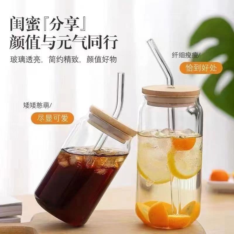Cola Cup Bamboo Lid Straw Cup Transparent Coffee Cup Glass Water Cup Cold Drink Lemon Cup Custom Logo