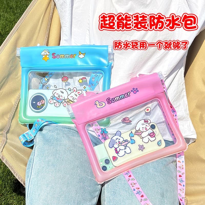 Large-Capacity Cartoon Airbag Waterproof Bag, Tri-Fold Hook-and-Loop Phone Pouch with Quadruple Waterproof Sealing
