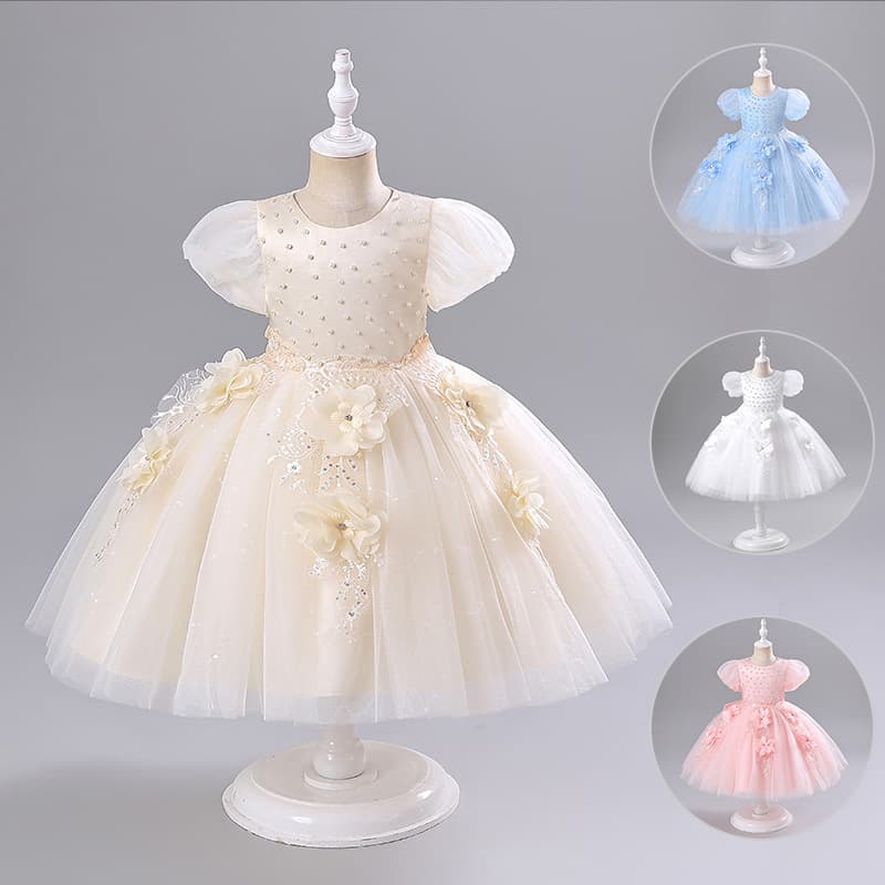 Amazon Export Women's Children's Dress Wedding Gown Mesh Dress Celebration Performance Little Flower Girl Summer Puffy Princess Dress