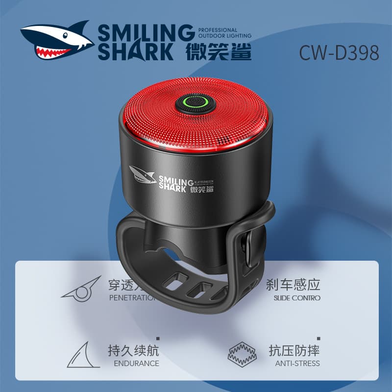 Smile Shark Outdoor High-Brightness Cycling Taillight, Smart Vibration Brake Sensing Bicycle Light, Mini Taillight with Stand