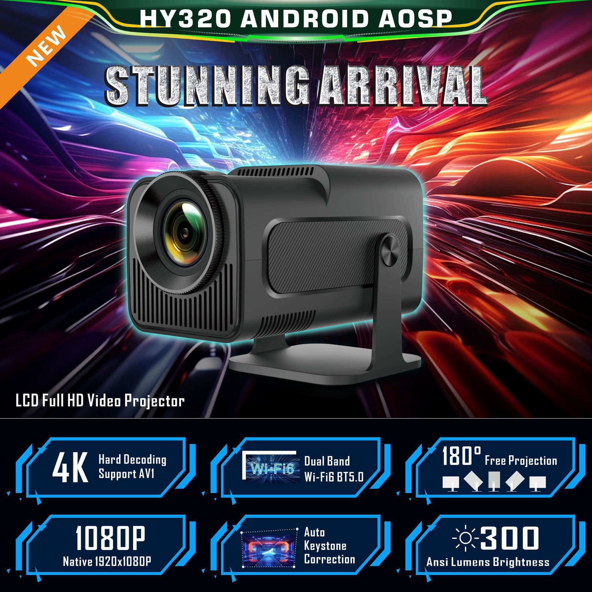 Cross-border Hot Selling HY320 Projector WiFi 4K HD Android Home Theater Portable Home 1080p Projector