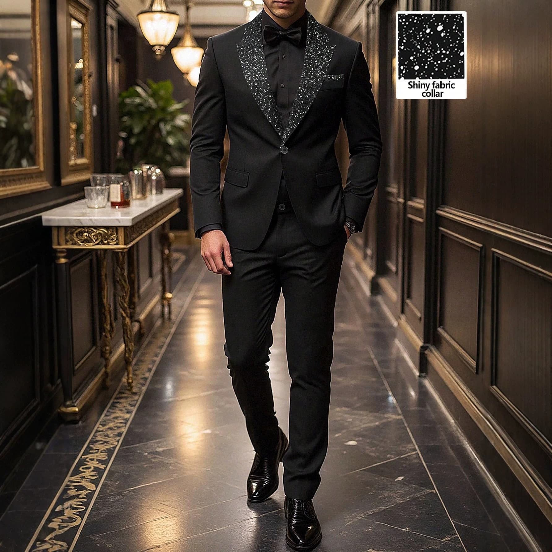 2026 cross-border European and American men's clothing highlights hot silver suit suit light business banquet gentleman two-piece suit men 260612
