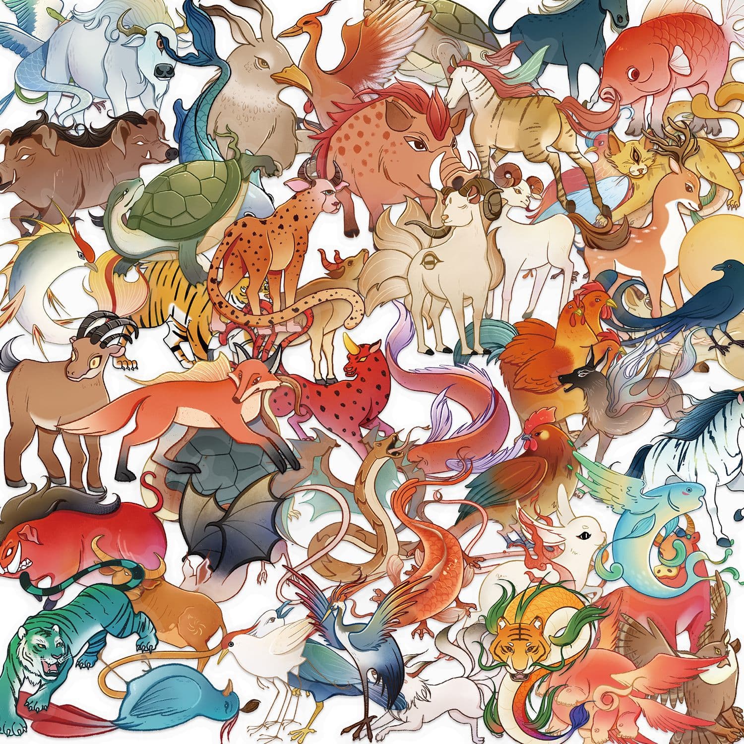 50 sheets of transparent cartoon Classic of Mountains and Seas sticker pack, waterproof transparent PET handbook decoration guitar notebook available for wholesale