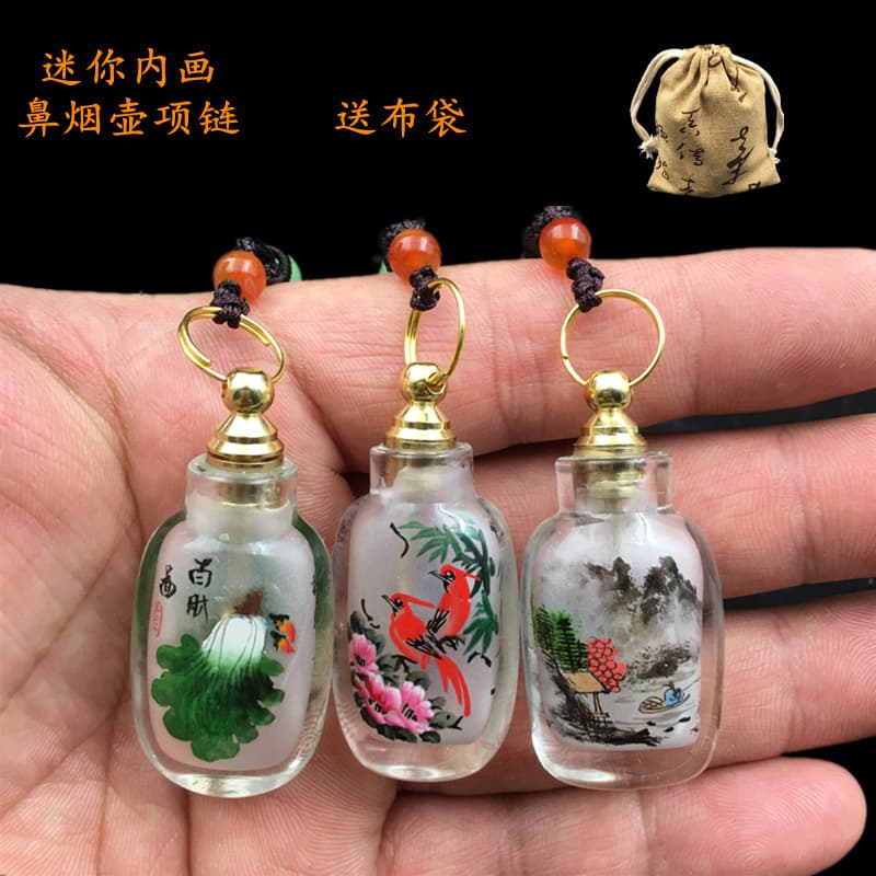 Snuff bottle handmade inner painted pendant necklace with hanging rope small accessory Chinese gift local tourism souvenir