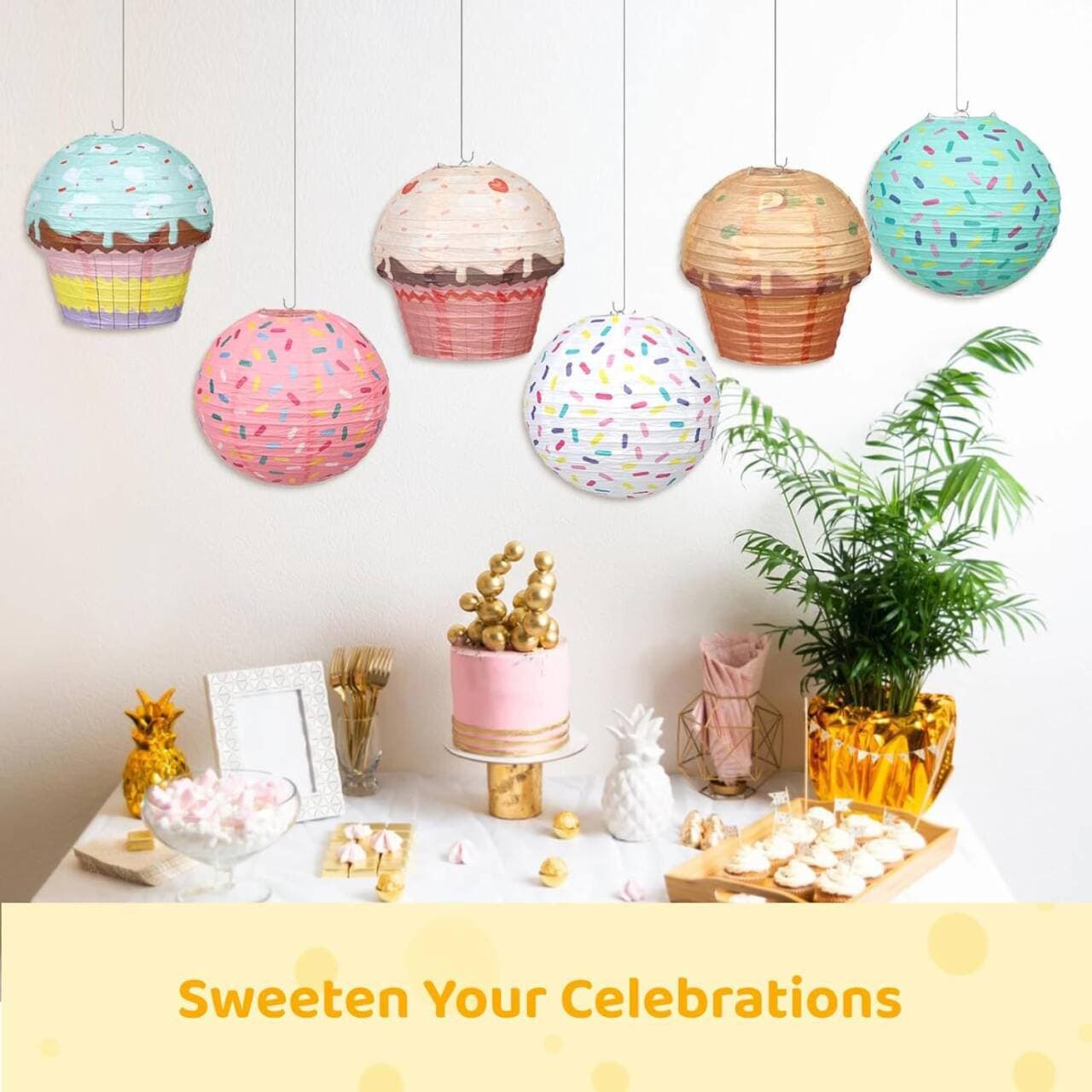 Customized Donut Paper Lantern Candy Theme Children's Birthday Party Decoration Ice Cream Colorful Hanging Arrangement