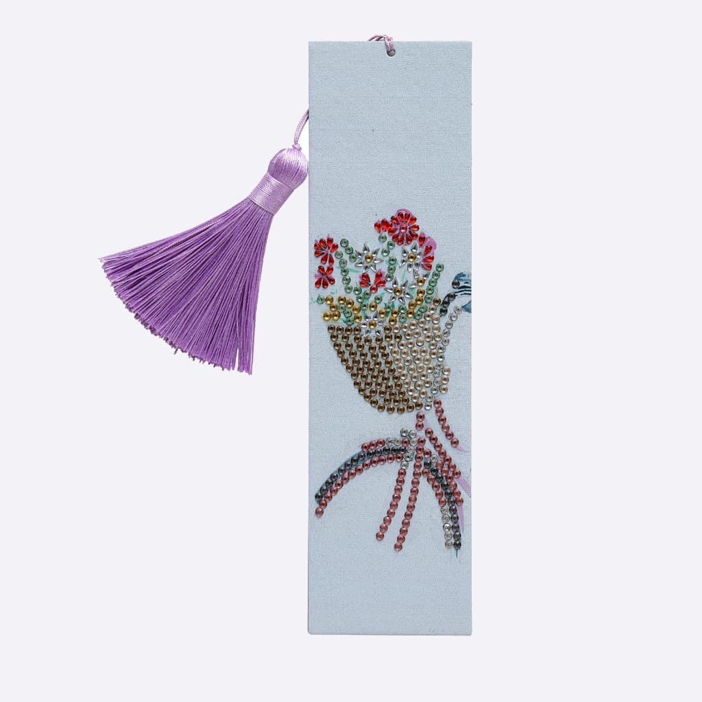 1 piece DIY Diamond Painted Leather Bookmark Art Set with Tassel Diamond Painted Bookmark Flower Pattern