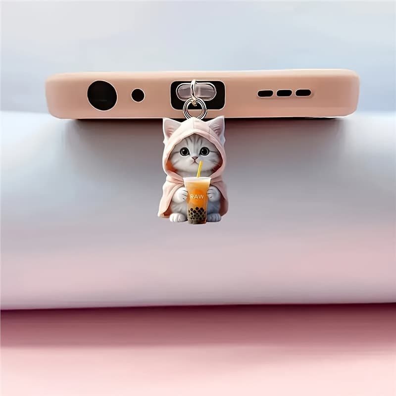 Acrylic 2D Flat Cross-Border Hot-Selling Phone Dust Plug Pendant Cute Cat Charm Type-C Oval Interface