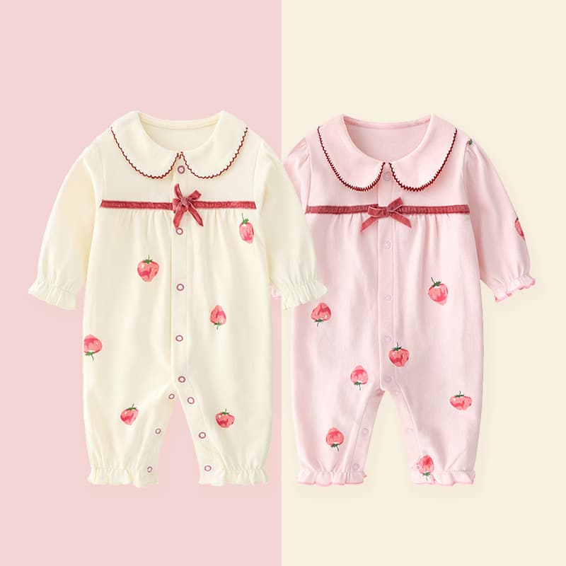 Newborn Full Moon Outfit Girls Spring Autumn Jumpsuit Baby Clothes Pure Cotton Pink Romper Crawling Suit for 100 Days